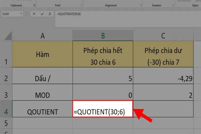 Cách áp dụng hàm chia trong Excel để tính toán dễ dàng