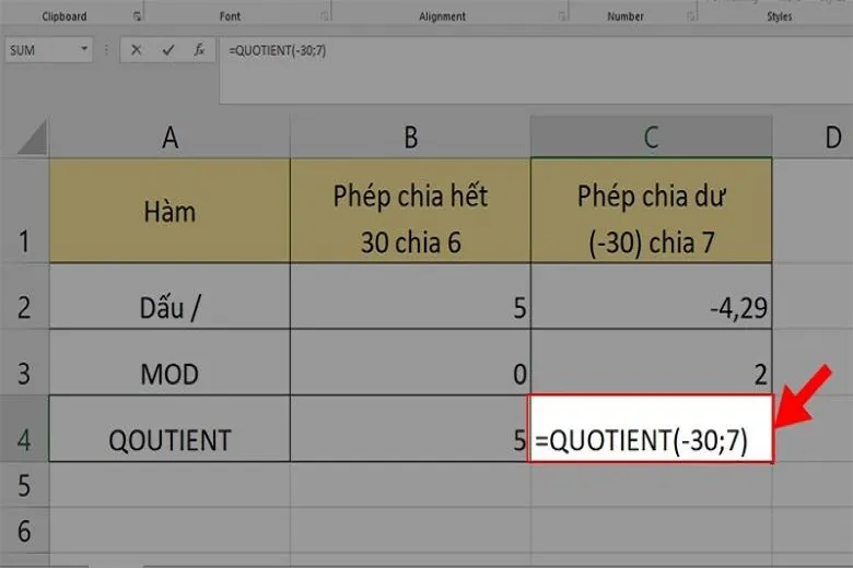 Cách áp dụng hàm chia trong Excel để tính toán dễ dàng