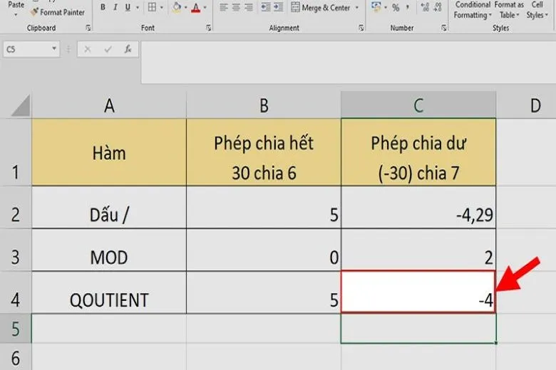 Cách áp dụng hàm chia trong Excel để tính toán dễ dàng