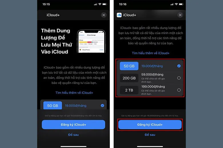 Cách mua dung lượng iCloud cho iPhone, iPad trên iOS mới