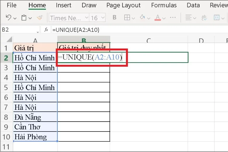 Cách sử dụng hàm UNIQUE trong Excel: Ứng dụng, hướng dẫn và ví dụ chi tiết