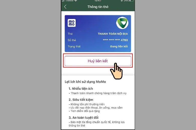Hướng dẫn 2 cách huỷ liên kết MoMo với ngân hàng trong 1 nốt nhạc cho bạn