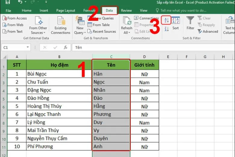 Hướng dẫn 2 cách sắp xếp tên theo thứ tự ABC trong Excel đơn giản khi lập danh sách