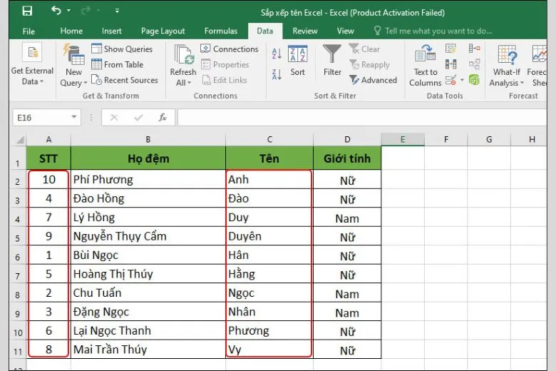 Hướng dẫn 2 cách sắp xếp tên theo thứ tự ABC trong Excel đơn giản khi lập danh sách