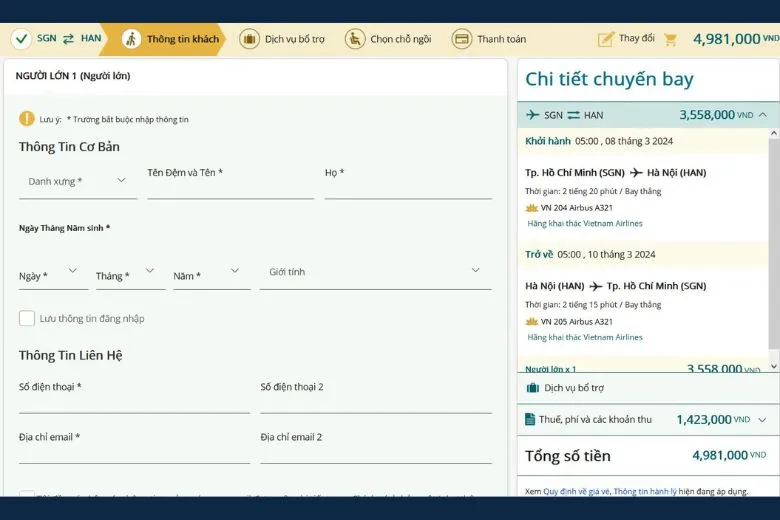 Hướng dẫn cách đặt vé máy bay Vietnam Airlines và thanh toán online tại nhà cực tiện lợi