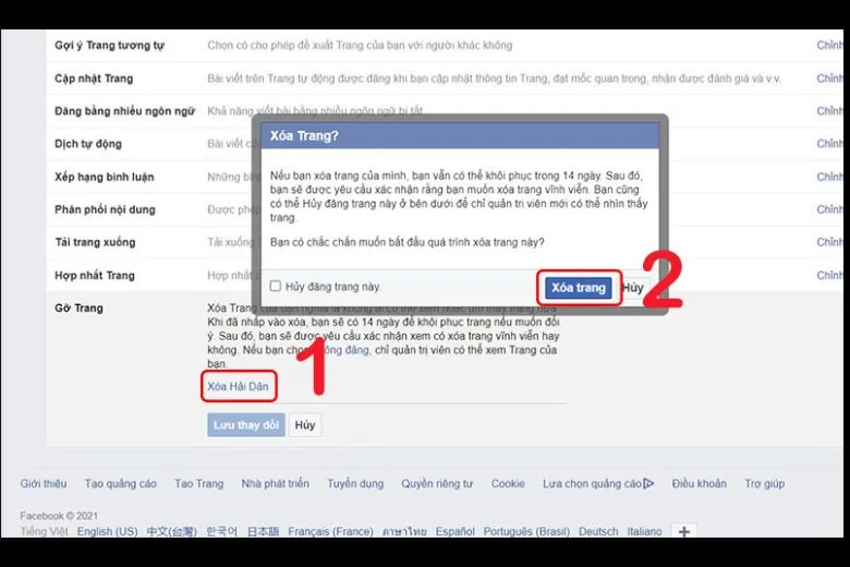Hướng dẫn cách xóa và hủy xóa trang fanpage trên Facebook bằng máy tính, điện thoại