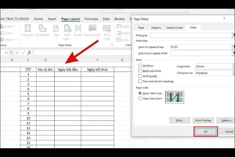Hướng dẫn chi tiết cách lặp lại tiêu đề trong Excel khi in