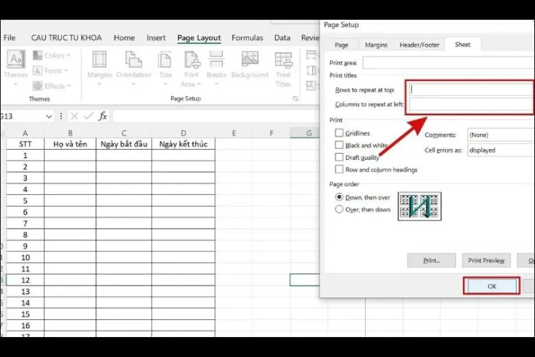 Hướng dẫn chi tiết cách lặp lại tiêu đề trong Excel khi in